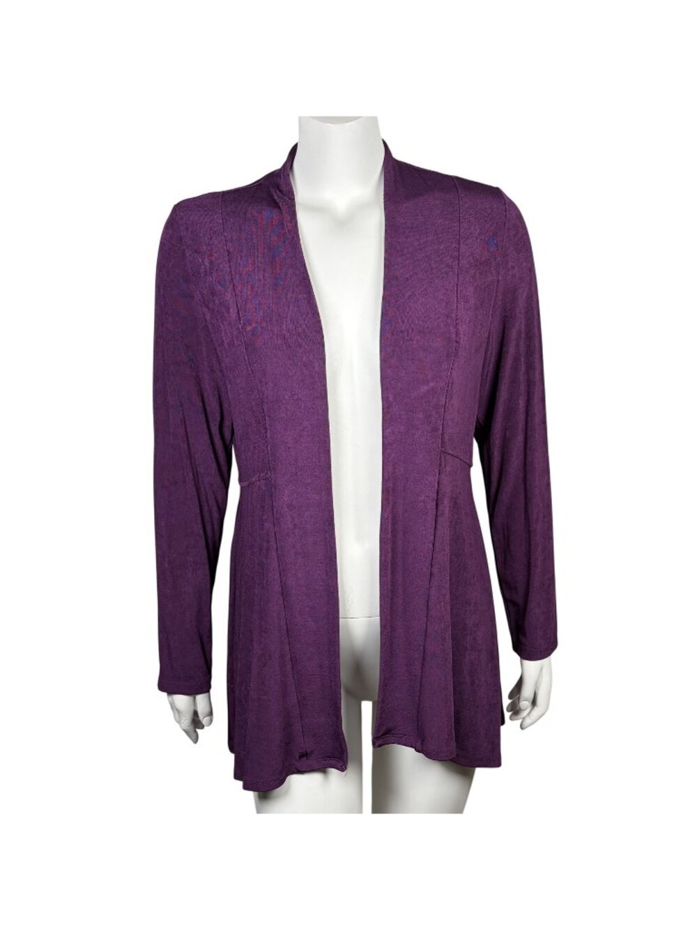 Chicos Travelers Open Front Cardigan Size 1 (8) Long Sleeve Purple Slinky Knit